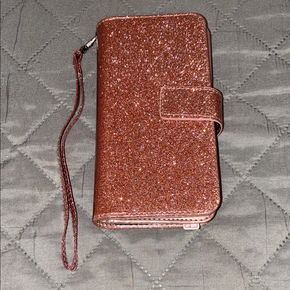 NWT! Glittery Rose Gold Phone Wallet Case
